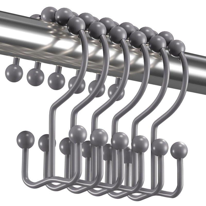Titanker Shower Curtain Hooks Rings, Rust-Resistant Metal Double Glide Shower Hooks for Bathroom Shower Rods Curtains, Set of 12 Hooks - Neutral Gray - Image 1